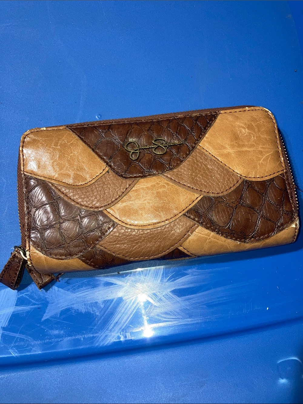 Jessica Simpson Two-Tone Brown Patchwork Zip Wallet